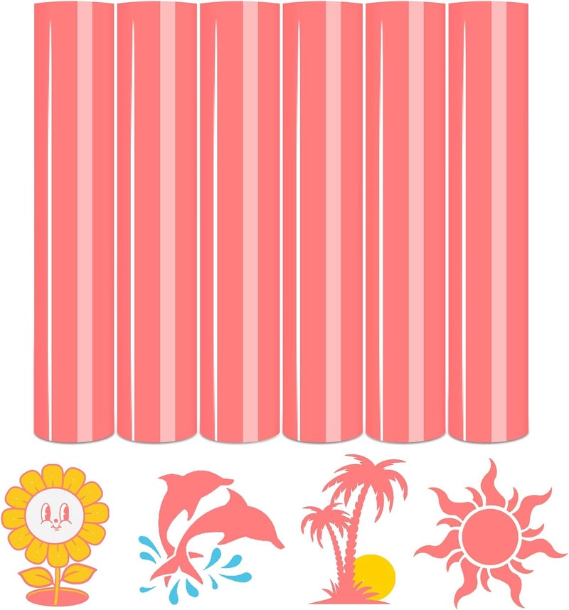 Tintnut Neon Heat Transfer Vinyl -6 Sheets 12" x 10" Pastel Neon Pink HTV Iron on Vinyl for Fabrics Pastel HTV Vinyl Compatible with Cricut and Silhoutte Cameo - Image 1